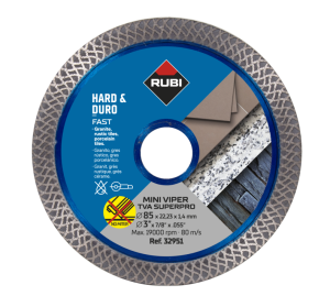 RUBI TVA 85 MINI VIPER SUPERPRO 85x22,2mm 1,5mm Tarcza Diamentowa do twardych materiałów  t.j. granit, płytki rustykalne, klinkier, materiały ogniotrwałe, łupki oraz oczywiście płytki gresowe.