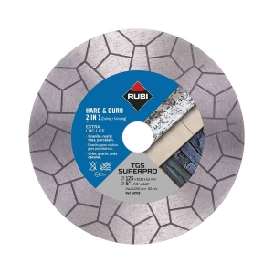 RUBI TGS 125 SUPERPRO Tarcza Diamentowa do cięcia i ukosowania na sucho, wszystkich rodzajów twardych materiałów, takich jak granit, łupek, gres porcelanowy i rustykalny, klinkier czy konglomeraty kwarcowe.