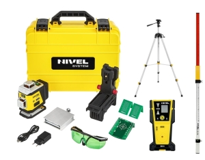 Nivel System CL4G LASER KRZYŻOWY ZIELONY 4x360 Zestaw ze statywem SJJ-M1 EX, odbiornikiem CLS-5 i łatą LS-24